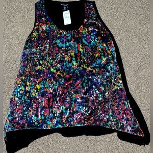 Lane Bryant sequin multicolored rainbow sheer black sleeveless top new size 16